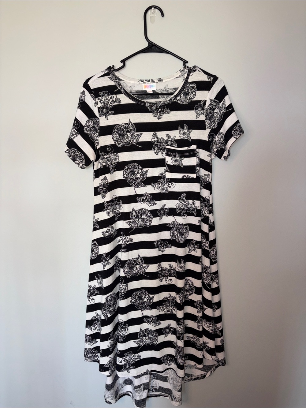 LulaRoe Striped Black and Cream Floral Dress XS